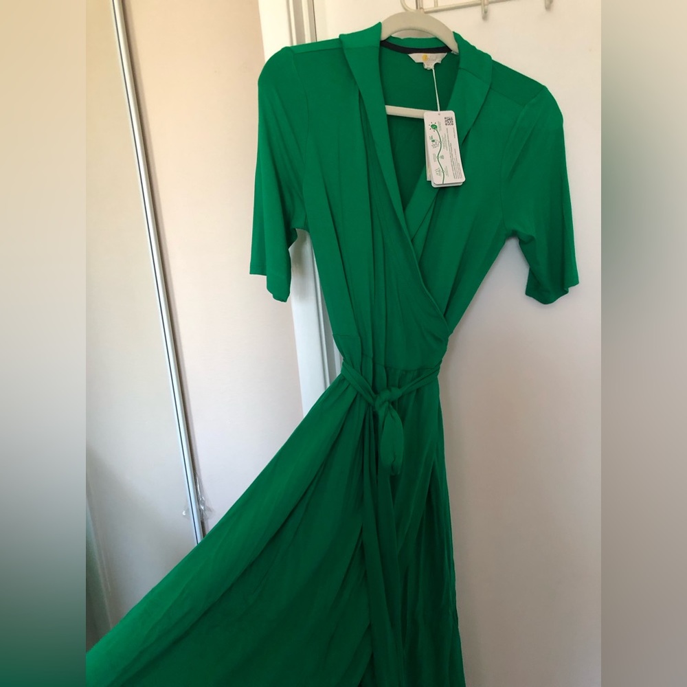 Boden Lavinia Jersey Wrap Dress - size US 8P - Rich Emerald
